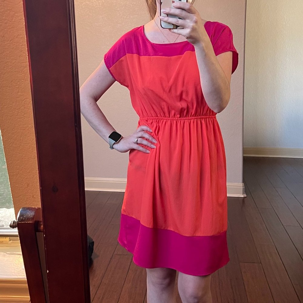 Coral Pink Colorblocked Knee Length Dress